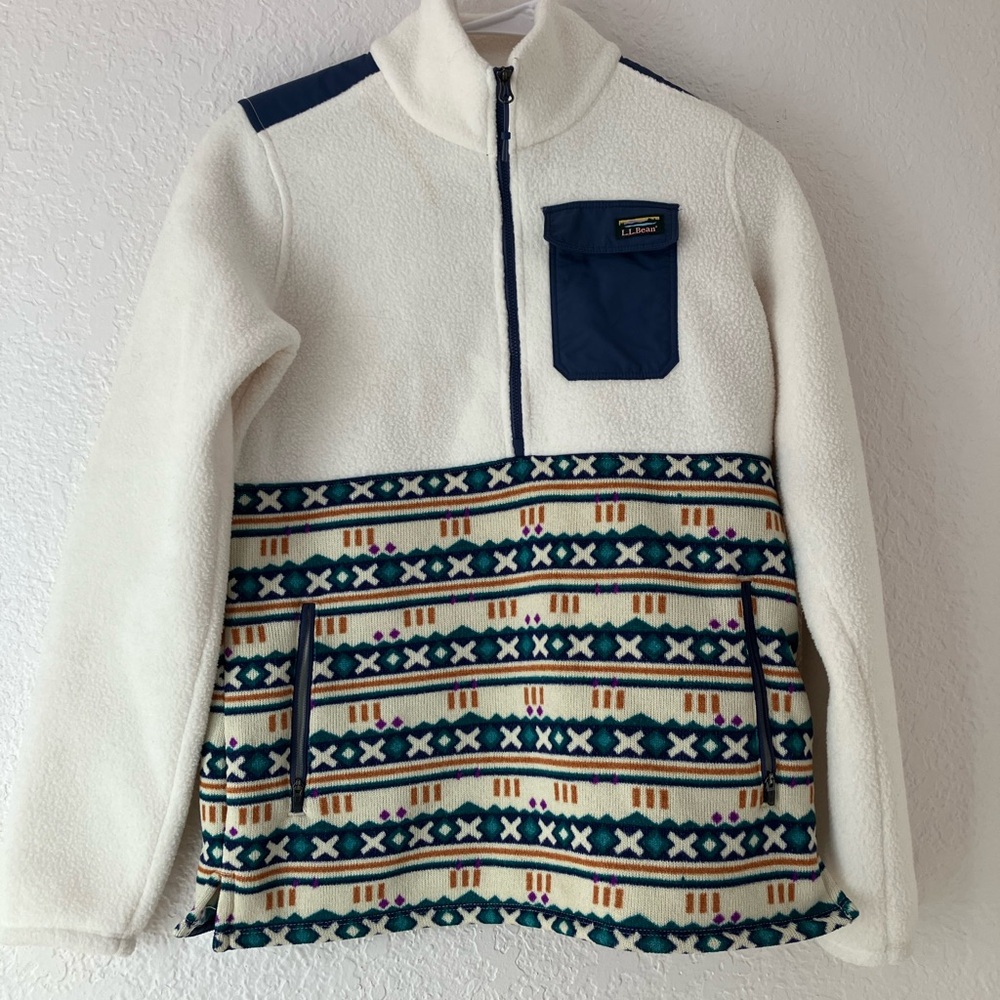 LL BEAN Women’s Size XS AZTEC Fleece Pullover Winter 1/2 Zip Jacket